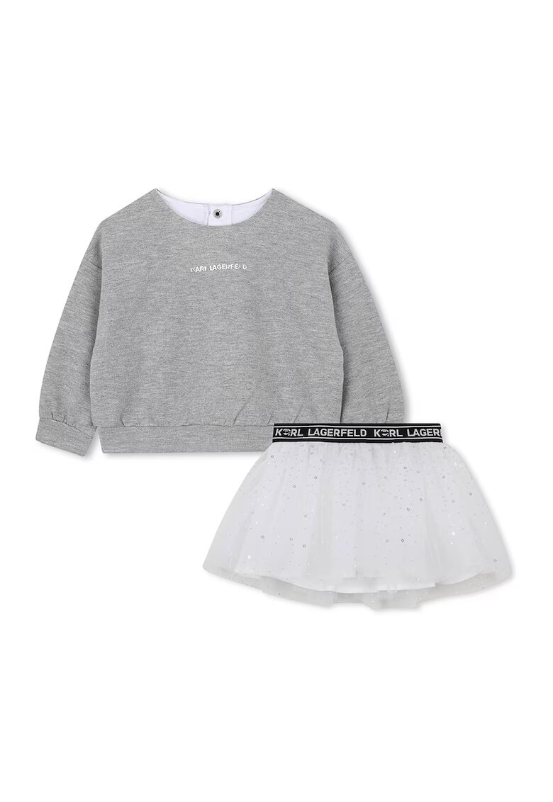KARL LAGERFELD KIDS Set de bluza de trening si fusta din tul cu logo - Alb/Gri melange