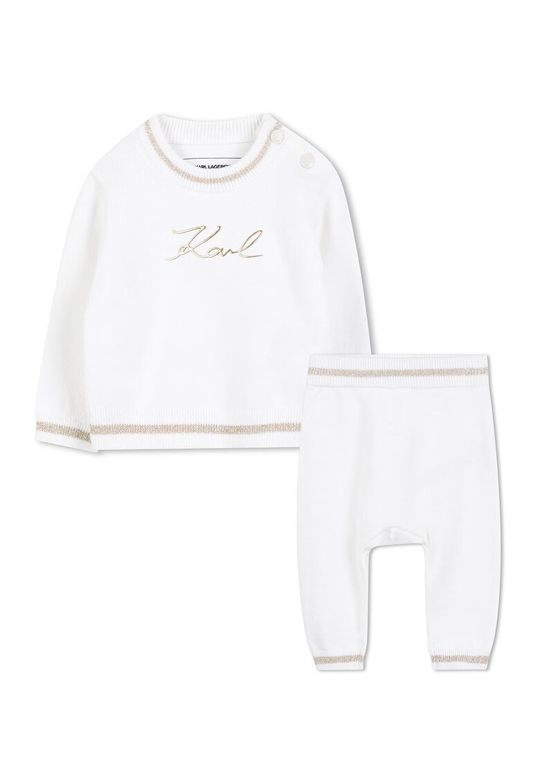 KARL LAGERFELD KIDS Set de bluza de trening si pantaloni din bumbac si casmir - Auriu/Alb murdar
