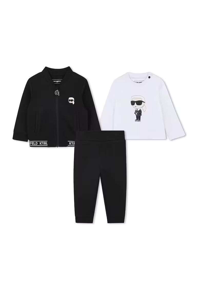 KARL LAGERFELD KIDS Set de bluza - pantaloni de trening si bluza cu fermoar - Alb/Negru