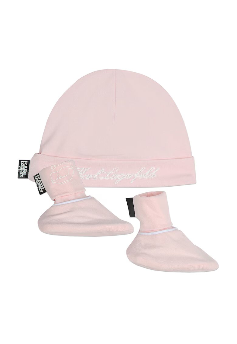 KARL LAGERFELD KIDS Set de caciula si sosete din amestec de bumbac - 3 piese - Roz pal