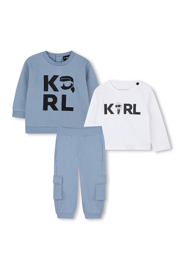 KARL LAGERFELD KIDS Set de imbracaminte cu imprimeu logo - 3 piese - Alb/Albastru prafuit