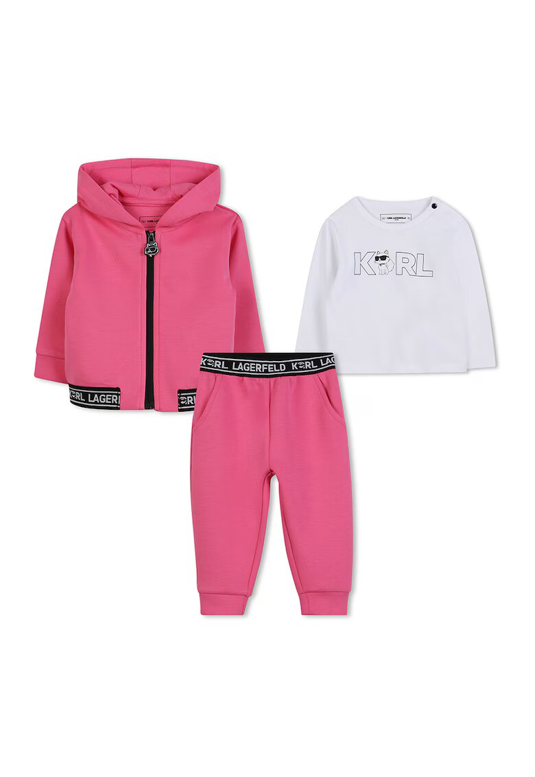 KARL LAGERFELD KIDS Set de imbracaminte cu imprimeu logo - 3 piese - Alb/Fucsia