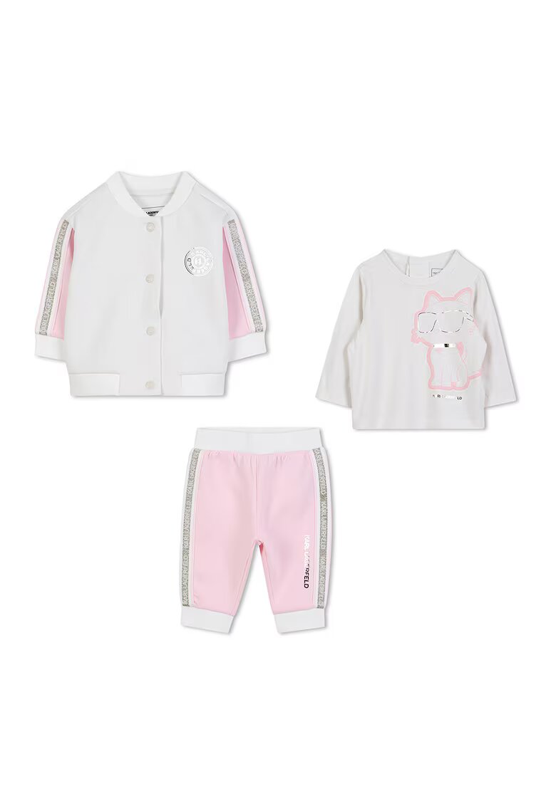 KARL LAGERFELD KIDS Set de jacheta bomber - bluza si pantaloni - Alb murdar/Roz