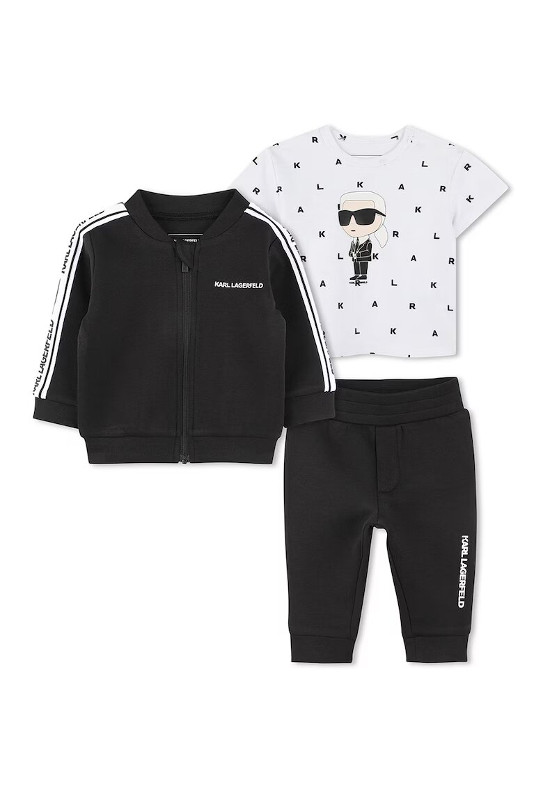 KARL LAGERFELD KIDS Set de pantaloni - tricou si bluza de trening cu fermoar - 3 Piese - Alb/Negru