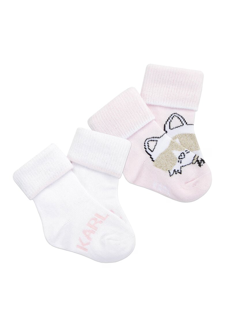 KARL LAGERFELD KIDS Set de sosete scurte cu model logo - 2 perechi - Alb/Auriu/Roz pal