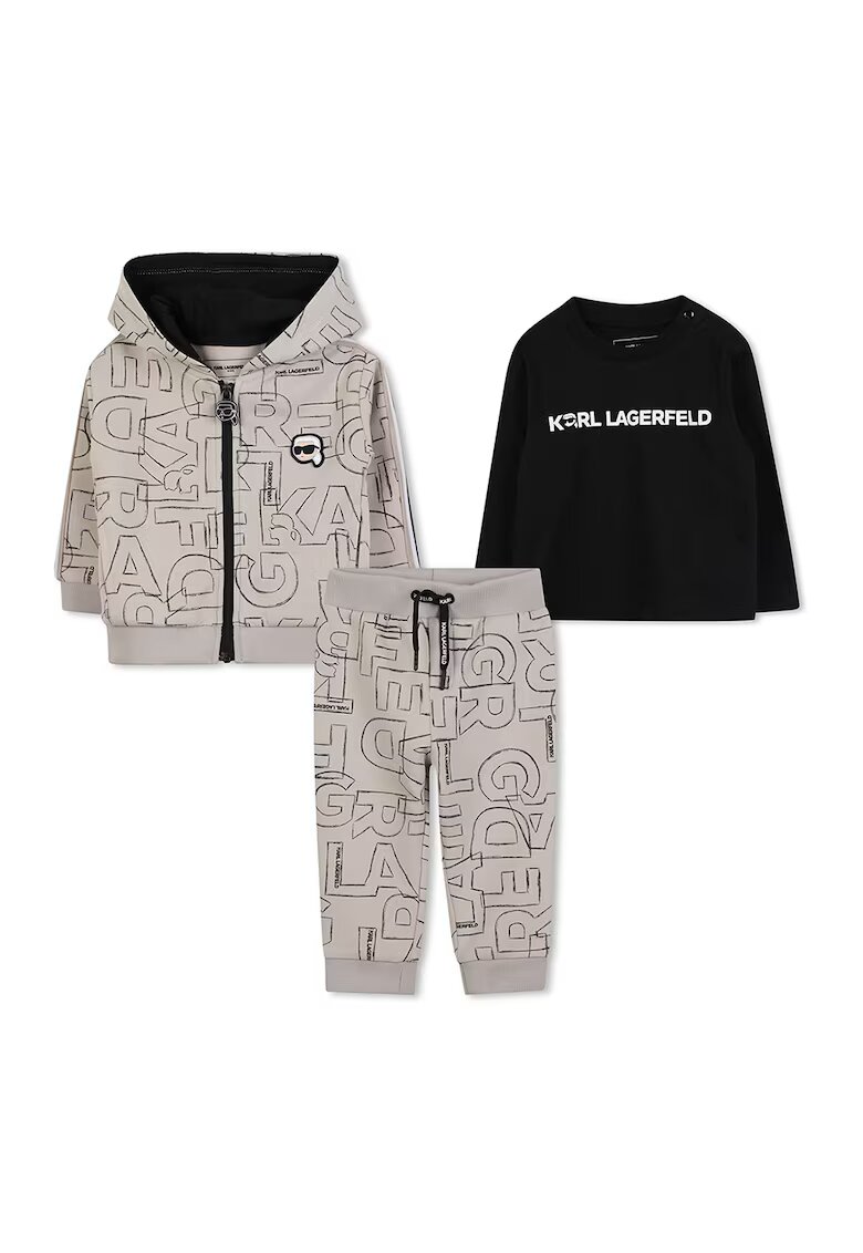 KARL LAGERFELD KIDS Set de trening si bluza cu imprimeu logo - Negru/Maro nisip