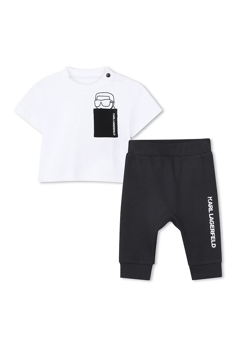 KARL LAGERFELD KIDS Set de tricou si pantaloni de trening - Alb/Negru