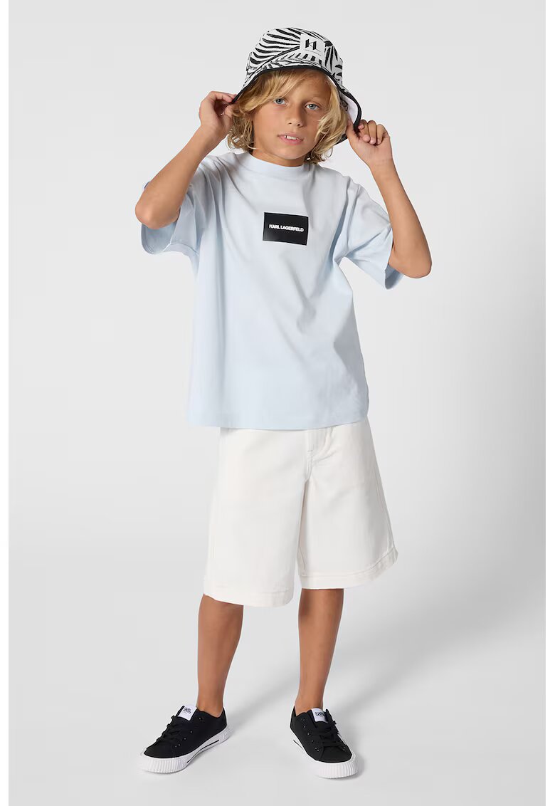 KARL LAGERFELD KIDS Tricou cu imprimeu si maneci cazute - Albastru pastel/Negru stins/Alb murdar