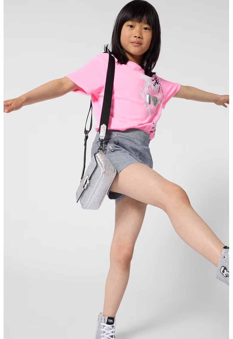 KARL LAGERFELD KIDS Tricou cu imrpimeu grafic si logo - Roz pastel/Negru stins/Alb optic