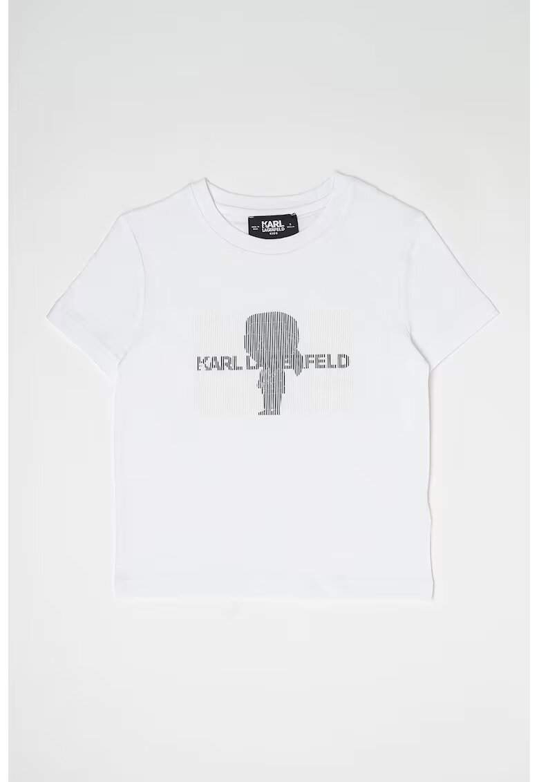KARL LAGERFELD KIDS Tricou de bumbac cu decolteu la baza gatului si logo - Negru/Alb optic
