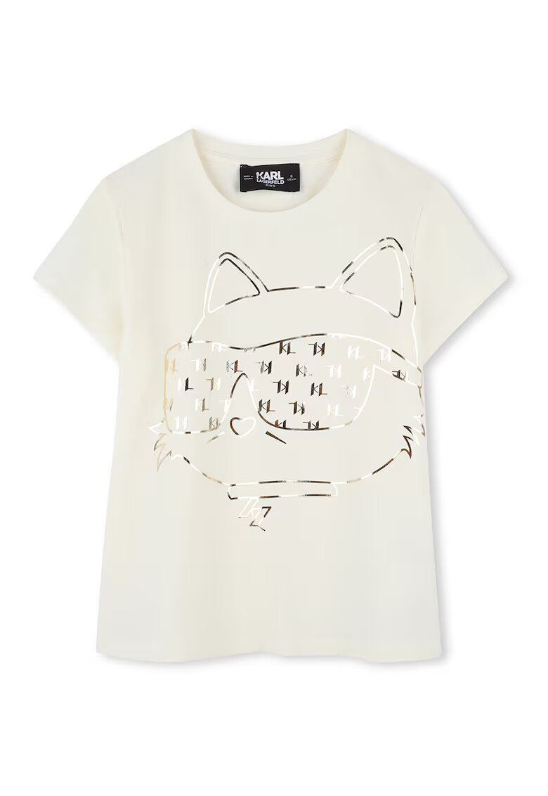 KARL LAGERFELD KIDS Tricou din amestec de bumbac cu decolteu la baza gatului - Auriu/Crem