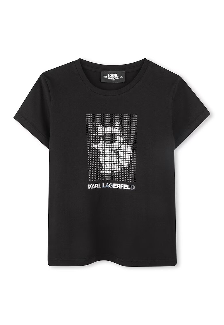 KARL LAGERFELD KIDS Tricou din amestec de modal cu aplicatii din strasuri - Negru/Argintiu