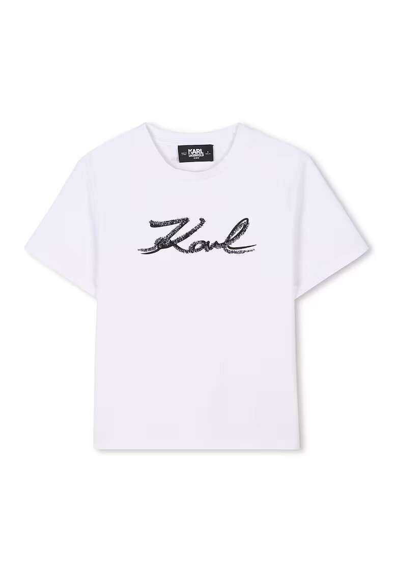 KARL LAGERFELD KIDS Tricou din amestec de modal cu imprimeu logo - Negru/Alb optic