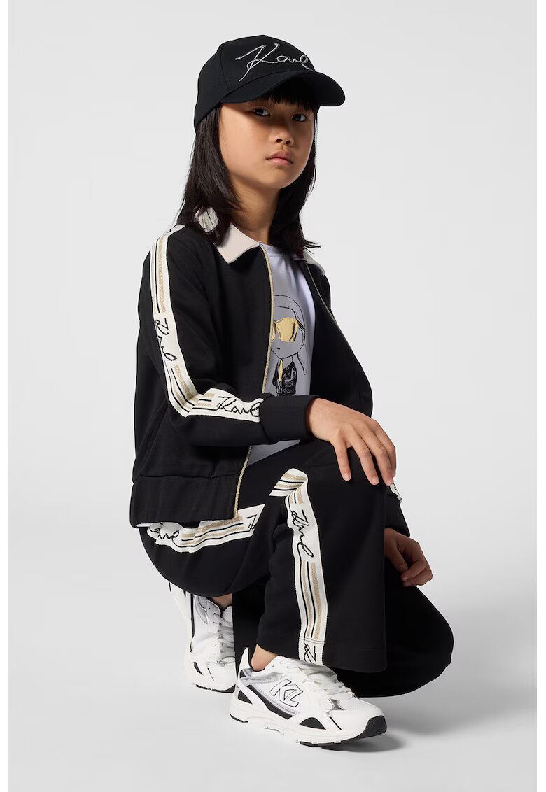 KARL LAGERFELD KIDS Tricou din amestec de modal cu imprimeu logo - Negru/Albastru indigo