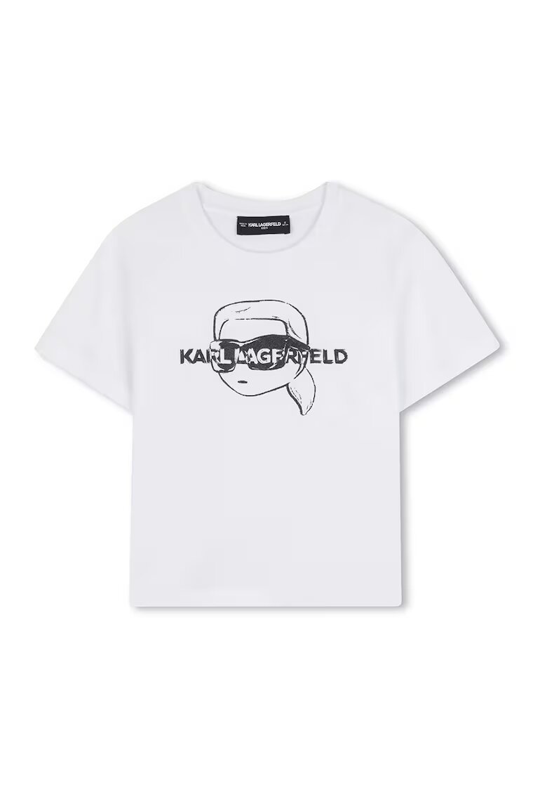 KARL LAGERFELD KIDS Tricou din bumbac cu imprimeu logo - Negru/Alb murdar