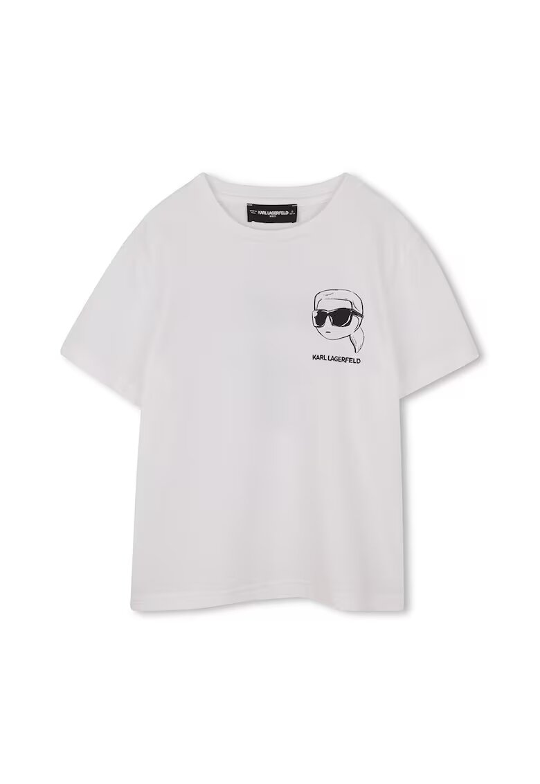 KARL LAGERFELD KIDS Tricou din bumbac cu imprimeu logo - Negru stins/Alb optic