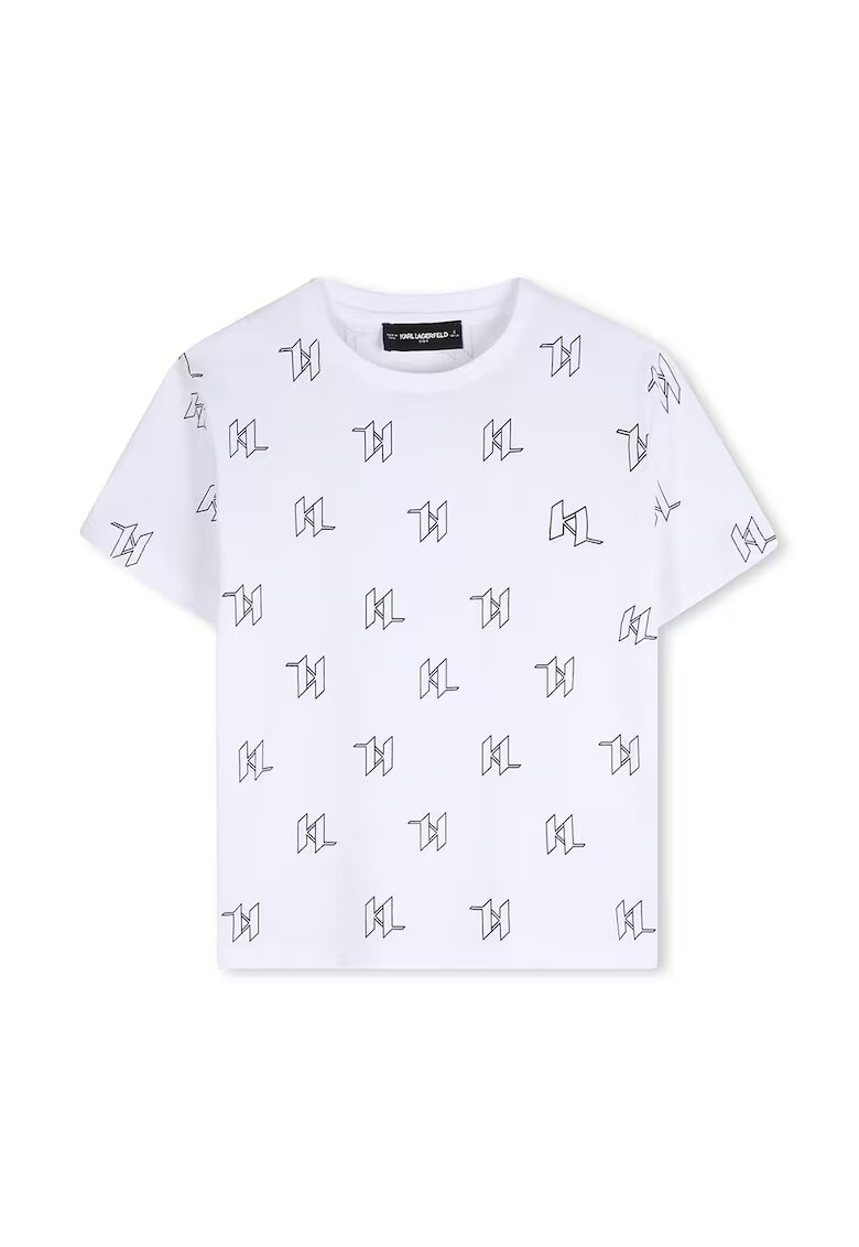KARL LAGERFELD KIDS Tricou din bumbac cu imprimeu monograma - Negru stins/Alb optic