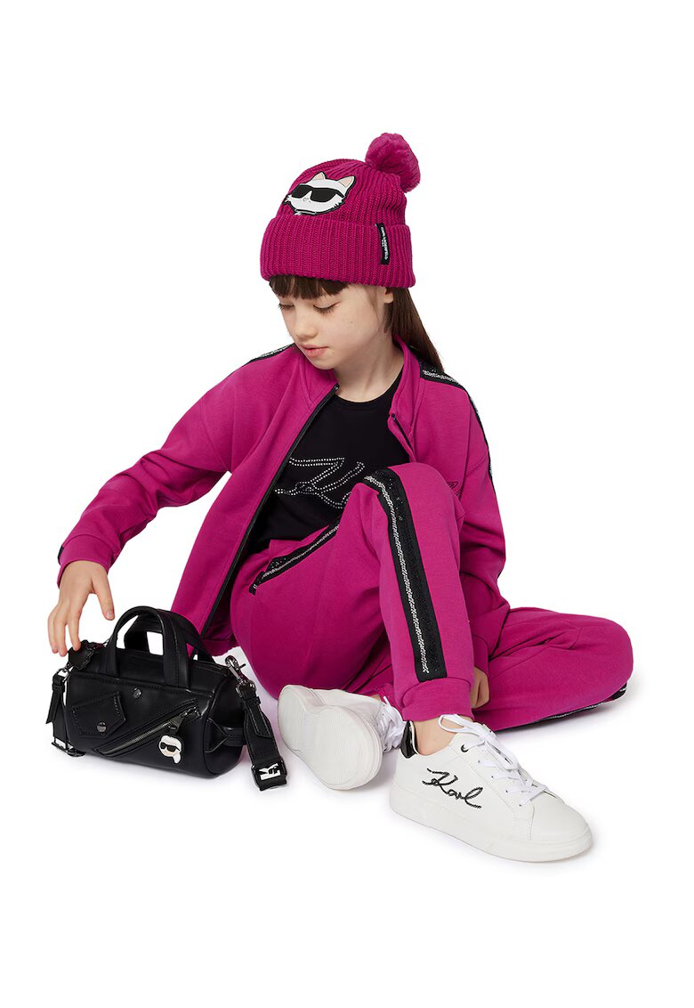 KARL LAGERFELD KIDS Tricou din bumbac si modal cu decolteu la baza gatului - Negru/Argintiu