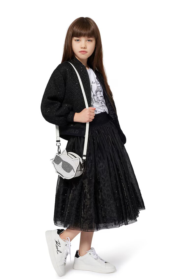 KARL LAGERFELD KIDS Tricou din bumbac si modal cu imprimeu - Negru/Alb murdar