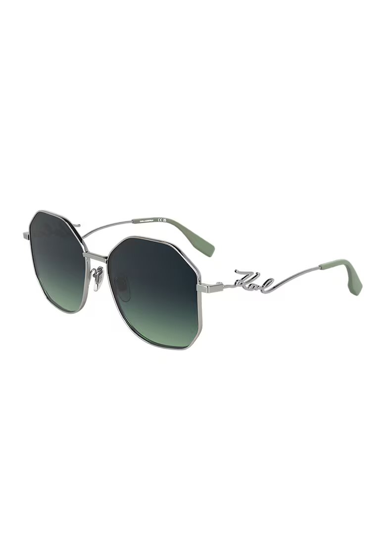 Karl Lagerfeld Ochelari de soare hexagonali - Verde pal/Argintiu