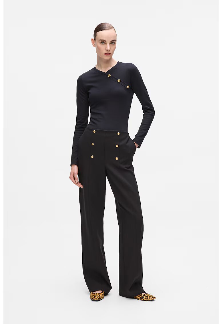 Karl Lagerfeld Pantaloni cu talie inalta si nasturi decorativi - Negru