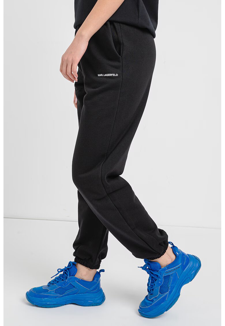 Karl Lagerfeld Pantaloni de trening din amestec de bumbac organic cu talie inalta - Negru