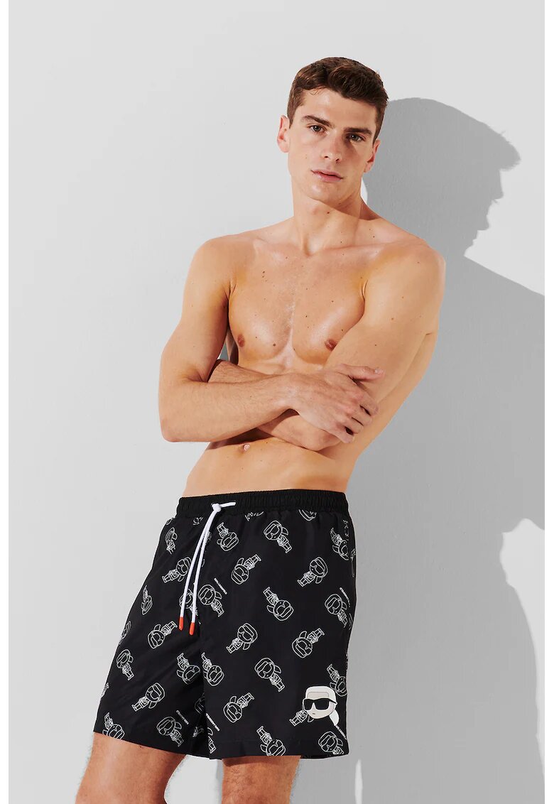 Karl Lagerfeld Pantaloni scurti de baie cu imprimeu logo - Negru