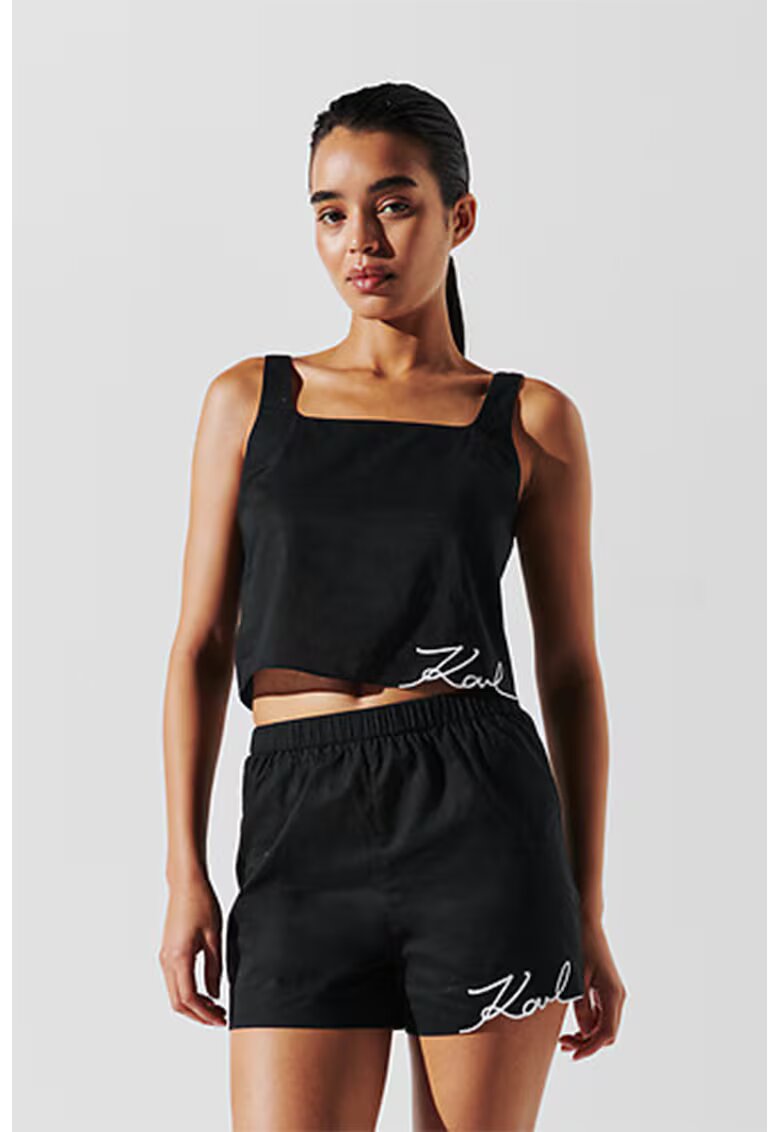Karl Lagerfeld Pantaloni scurti din bumbac cu logo - Negru