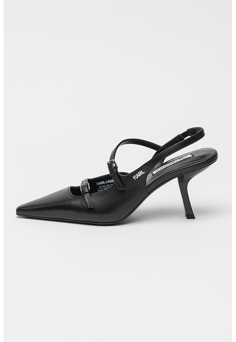 Karl Lagerfeld Pantofi slingback din piele cu varf ascutit - Negru
