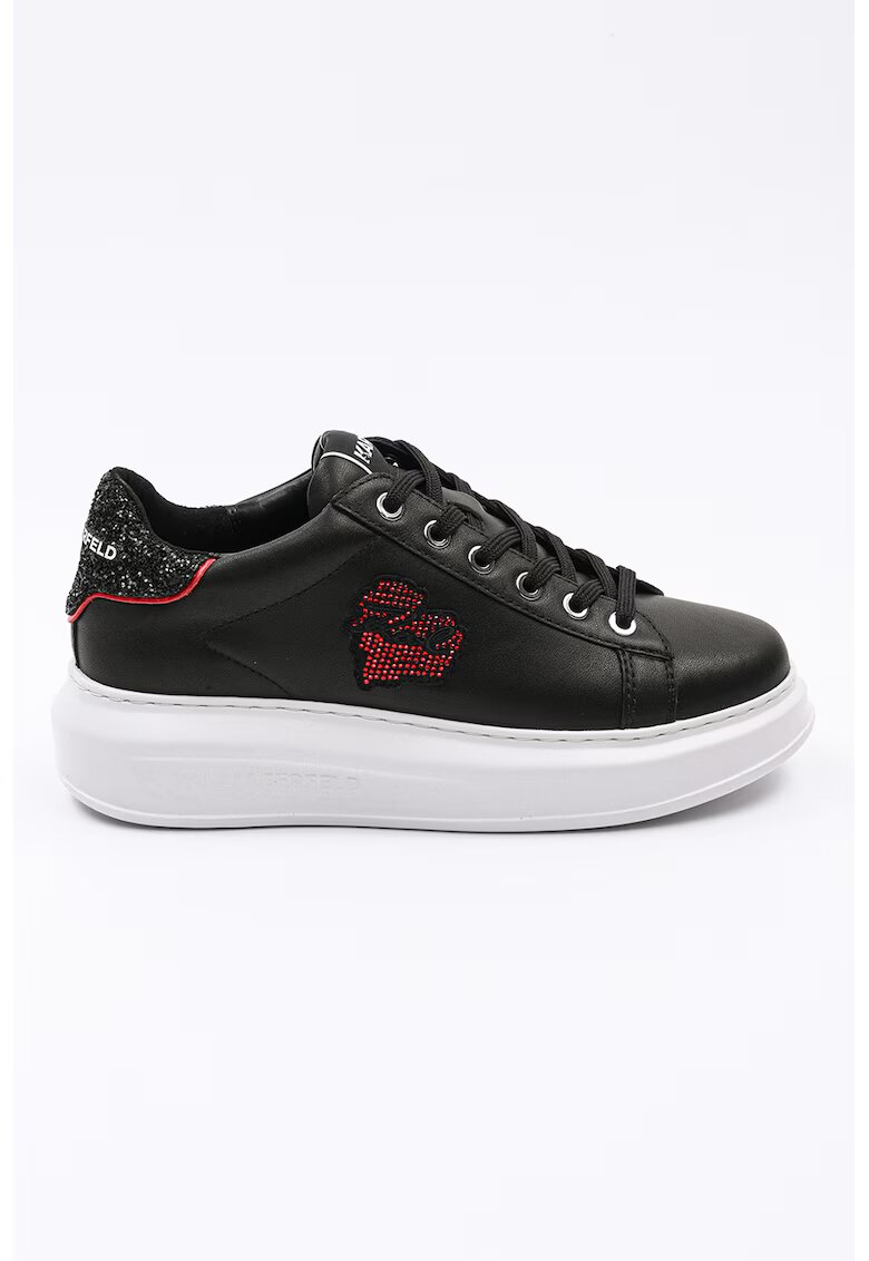 Karl Lagerfeld Pantofi sport de piele cu logo si strasuri Heart of Karl - Rosu/Negru