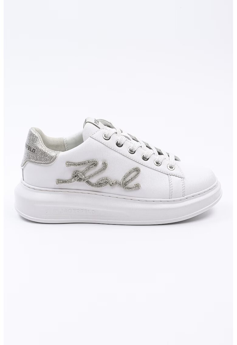 Karl Lagerfeld Pantofi sport din pieke cu logo stralucitor - Alb/Argintiu