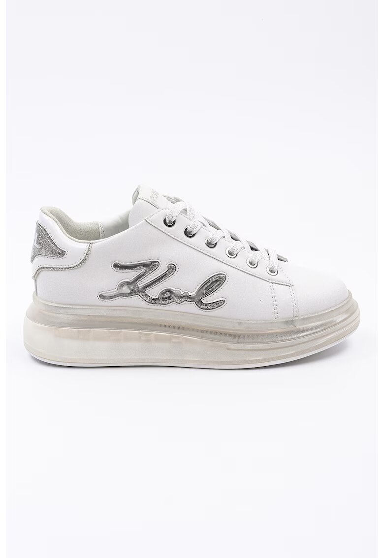 Karl Lagerfeld Pantofi sport din piele cu aplicatie logo - Alb/Argintiu