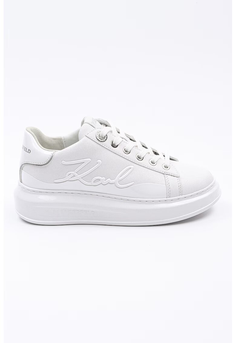 Karl Lagerfeld Pantofi sport din piele cu logo - Alb/Argintiu