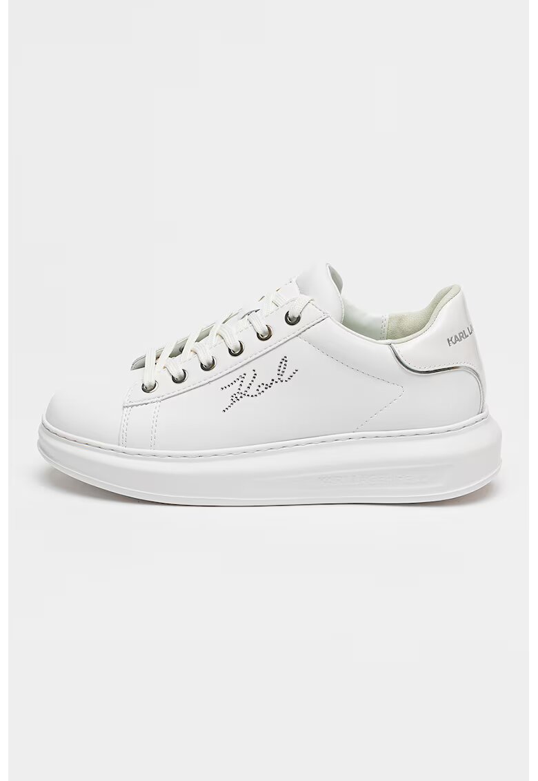 Karl Lagerfeld Pantofi sport din piele cu logo din strasuri - Alb optic/Argintiu