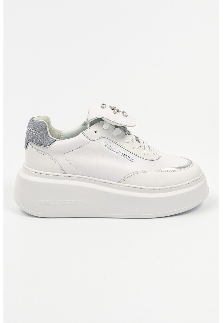 Karl Lagerfeld Pantofi sport din piele cu strasuri - Alb