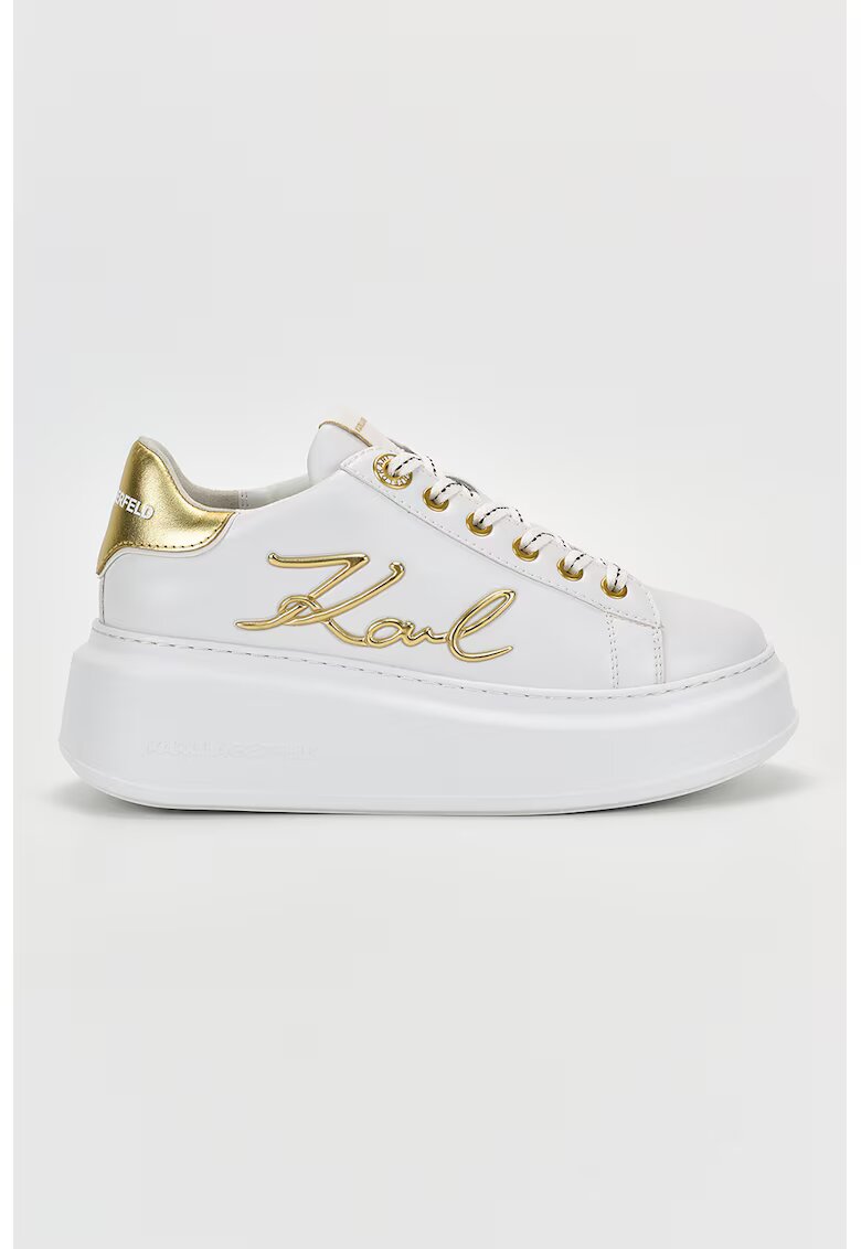 Karl Lagerfeld Pantofi sport din piele cu talpa wedge si logo - Alb/Auriu