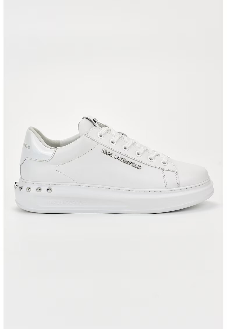 Karl Lagerfeld Pantofi sport din piele cu tinte - Alb optic