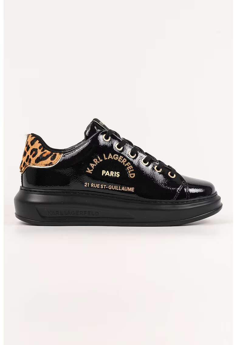 Karl Lagerfeld Pantofi sport din piele lacuita si logo - Negru/Maro