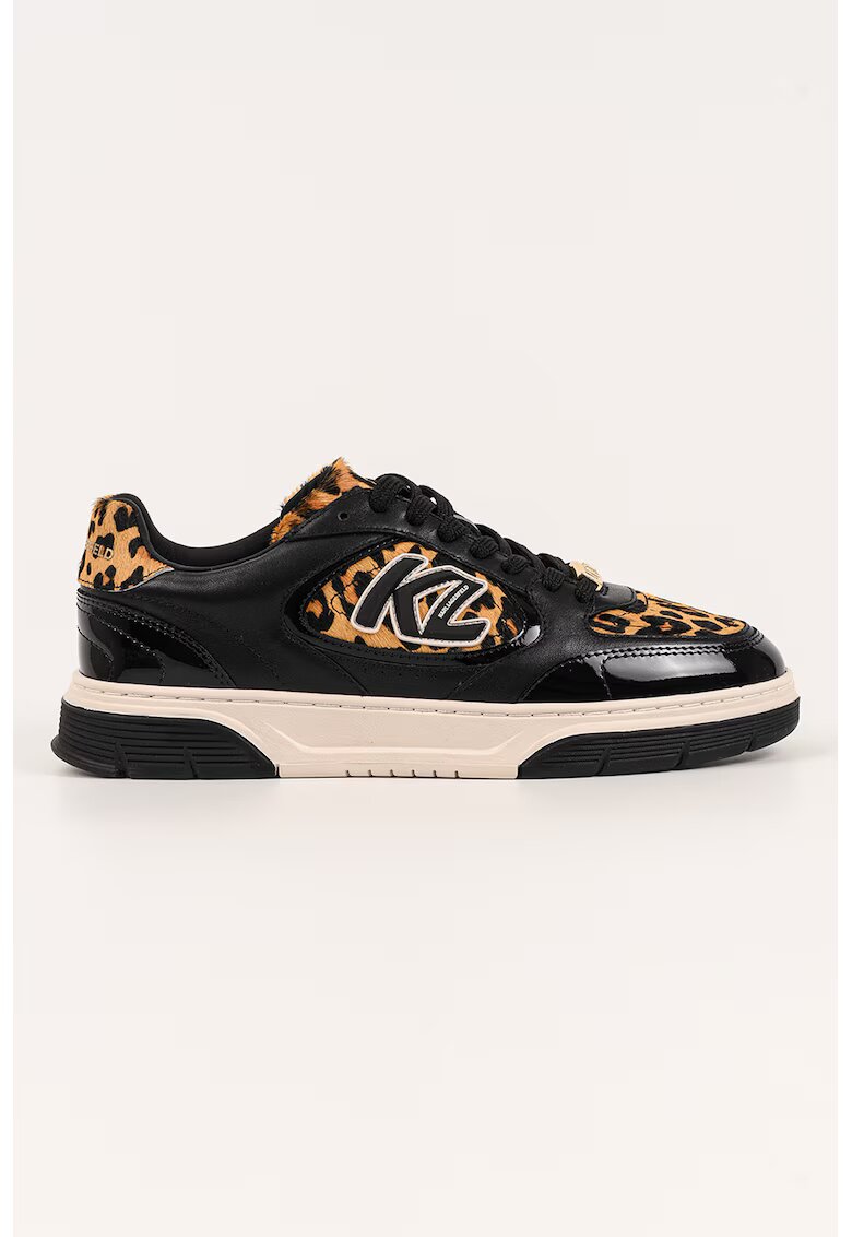 Karl Lagerfeld Pantofi sport din piele si piele cu par scurt - Negru/Maro