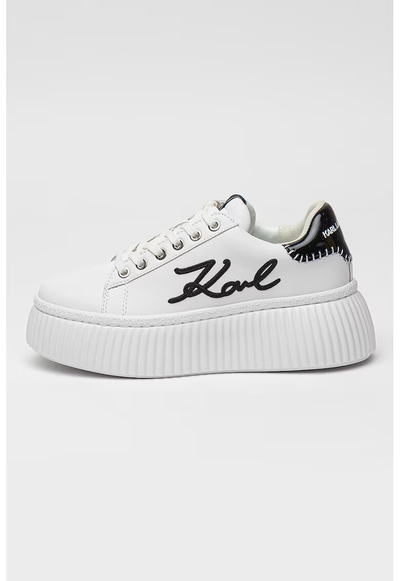 Karl Lagerfeld Pantofi sport flatform din piele cu logo Kreeper - Alb/Negru