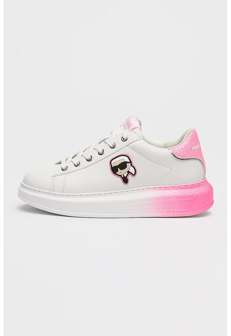 Karl Lagerfeld Pantofi sport Kapri de piele cu talpa cu aspect stralucitor - Alb/Roz