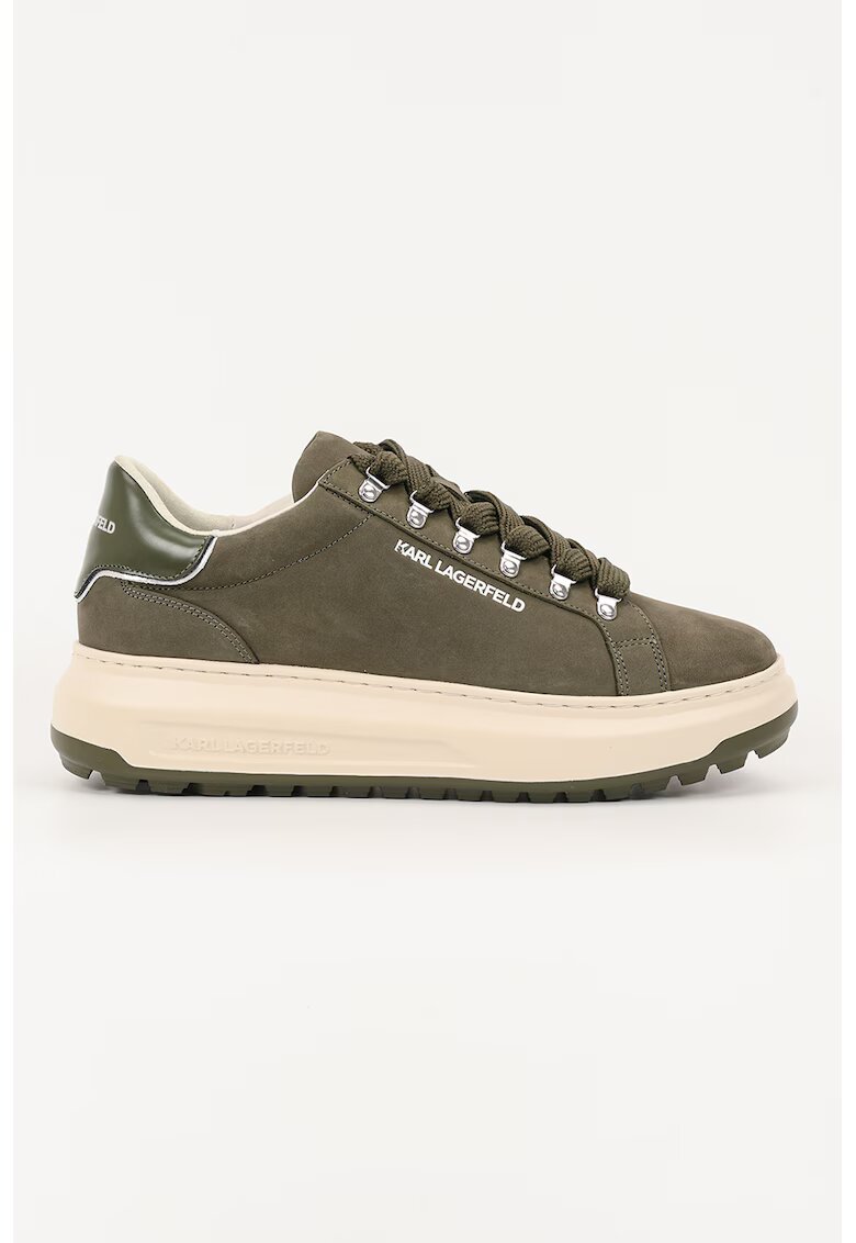 Karl Lagerfeld Pantofi sport low-cut cu garnituri de piele intoarsa - Verde masliniu