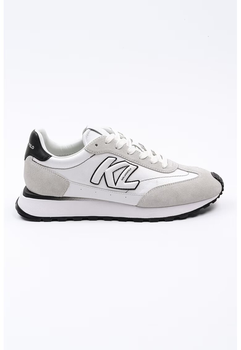 Karl Lagerfeld Pantofi sport low-cut cu garnituri din piele intoarsa - Alb/Gri deschis