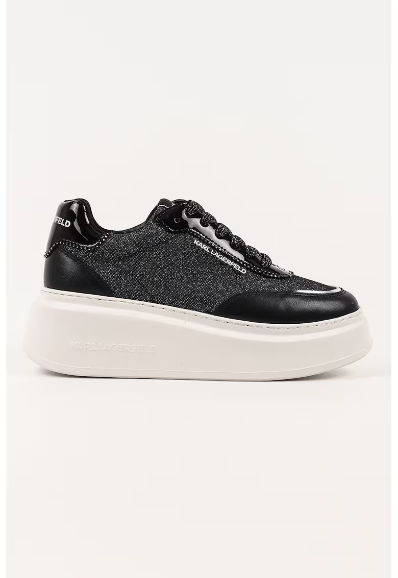 Karl Lagerfeld Pantofi sport wedge cu garnituri din piele si aspect stralucitor - Negru
