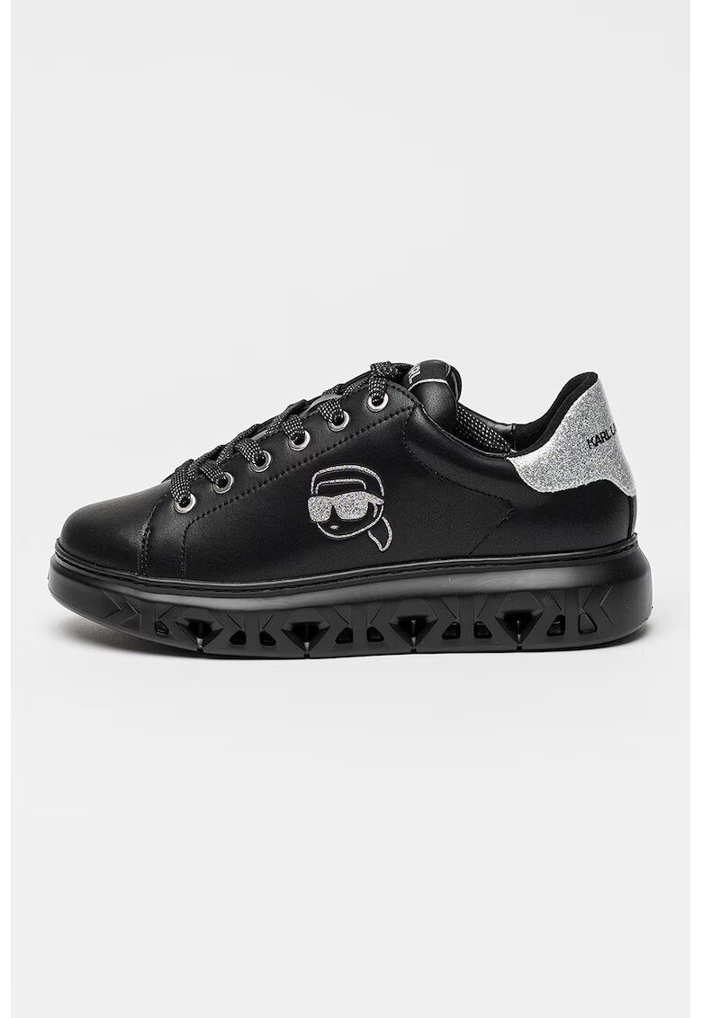 Karl Lagerfeld Pantofi sport wedge de piele cu talpa perforata cu logo - Negru/Argintiu