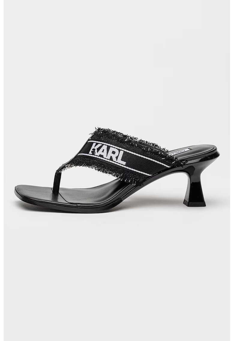Karl Lagerfeld Papuci cu toc cu detalii franjurate - Alb/Negru