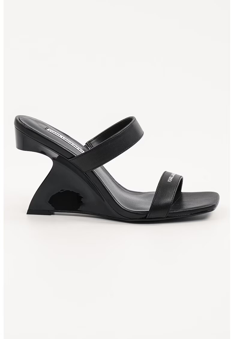 Karl Lagerfeld Papuci wedge din piele - Negru