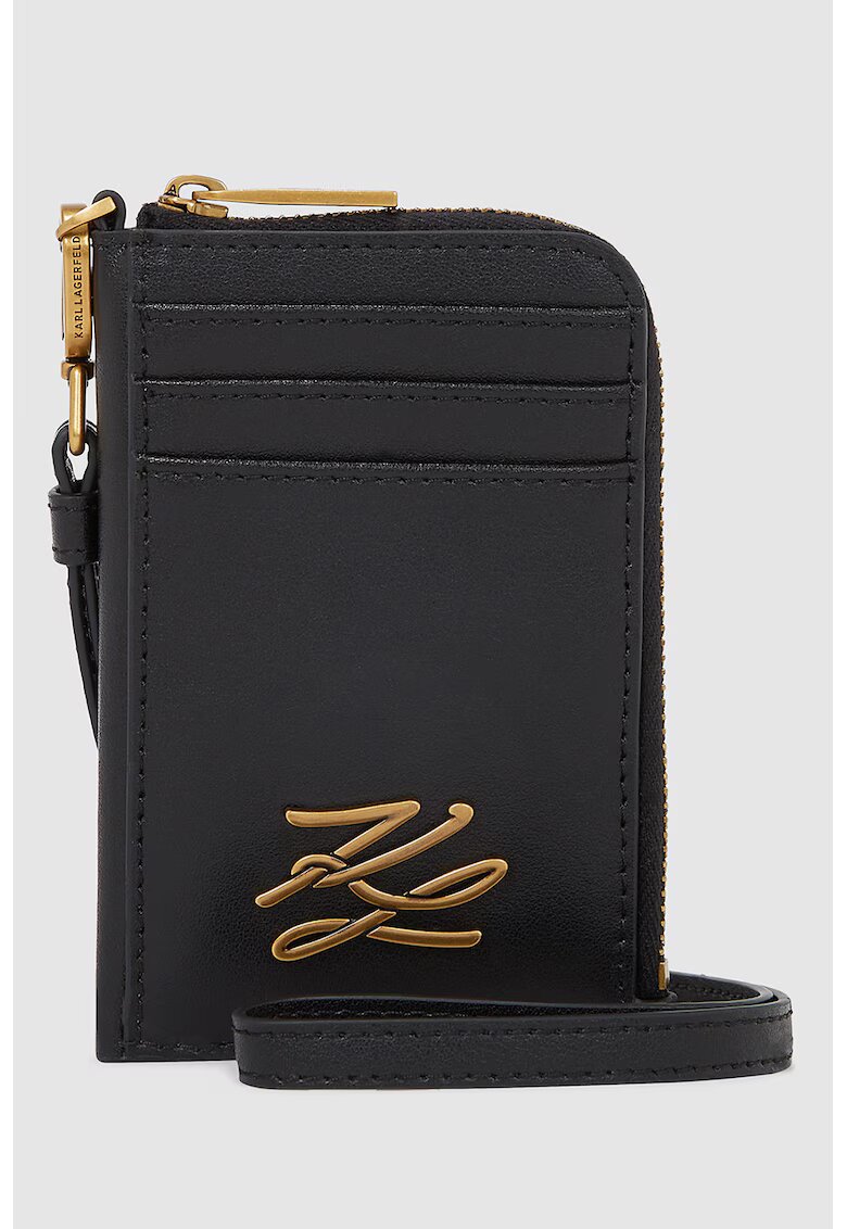 Karl Lagerfeld Portofel din piele cu logo - Auriu/Negru