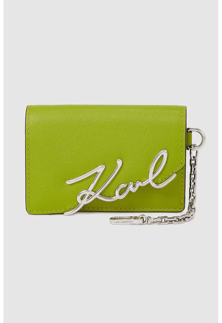 Karl Lagerfeld Portofel din piele cu logo metalic - Verde deschis