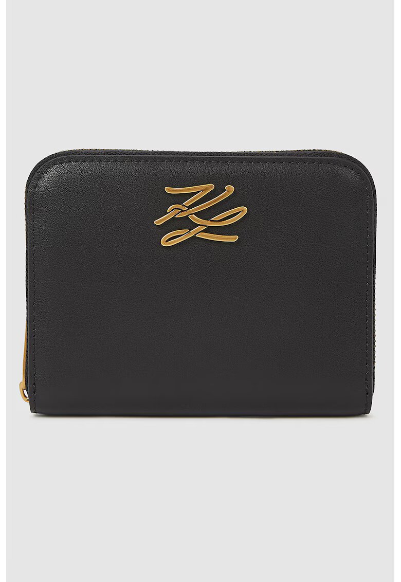 Karl Lagerfeld Portofel din piele cu logo si fermoar - Auriu/Negru